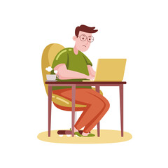 Fototapeta na wymiar Man Working with Laptop at Home. Vector Illustration with Flat Design.