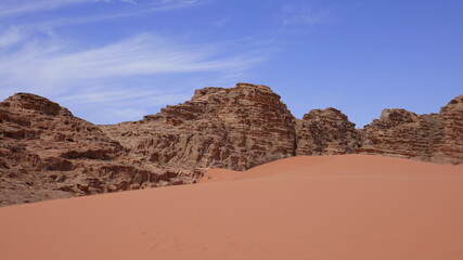 Fototapeta na wymiar rote Sandwüste mit Felsen, Wadi Rum, Jordanien