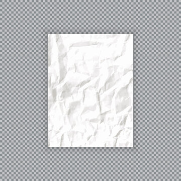 Realistic white rumpled paper sheet on transparent background. Texture of crumpled paper. Vector