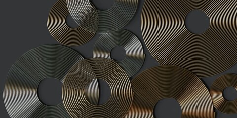 3d rendering, golden and silver spirals on gray background - 416329600
