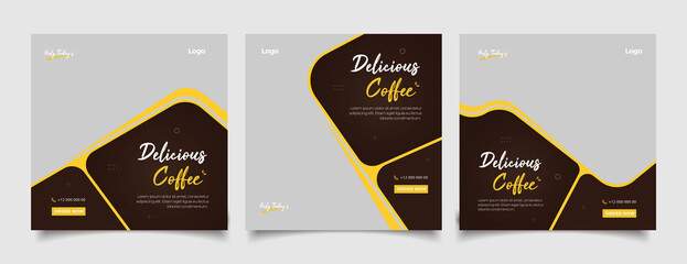 Coffee shop social media post template square banner
