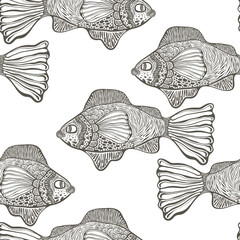 Vector Seamless Pattern with Funky Fish