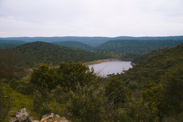 Obraz na płótnie Canvas Small lake of the beautiful national park of Monfrague Caceres, Extremadura, Spain, Europe