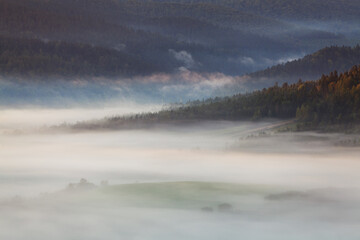 fog in a mountain valley