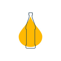 Modern abstract illustration with bottle beer with yellow blob. Linear outline sign. Logo icon on white background. Contour symbol for decoration design. Simplicity concept