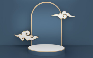 Blue Abstract geometric background, japanese style podium blue concept .3d rendering