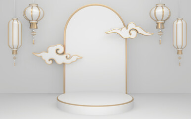 Golden Podium minimal geometric white and gold style abstract.3D rendering