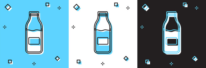 Set Closed glass bottle with milk icon isolated on blue and white, black background. Vector.