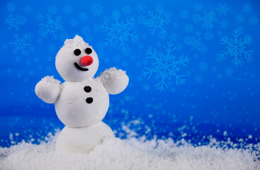 Cheerful snowy snowman stock images. Winter landscape with snowman images. Happy snowman in winter...