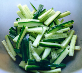 above view of cut cucumbers