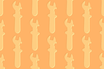 Adjustable wrench seamless pattern. Background from a metal adjustable wrench.