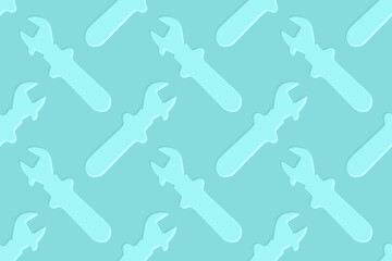 Adjustable wrench seamless pattern. Background from a metal adjustable wrench.