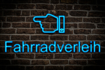 Obraz premium Leuchtreklame Fahrradverleih
