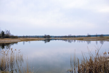 Scenery. Lake and sky on a cloudy day.