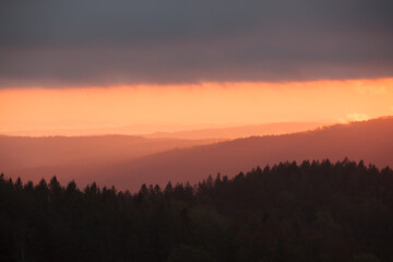 Fototapeta premium sunrise in the mountains, Beskid Niski
