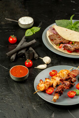 Kebap wrapped in a very thin pita or lavash 