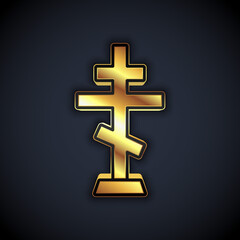 Obraz premium Gold Christian cross icon isolated on black background. Church cross. Vector.