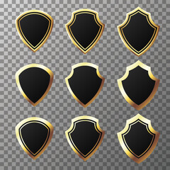 Retro golden and black labels and shields. Quality blank, empty badge, emblem set. Vector illustration EPS10