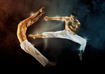 Two martial arts masters, karate practice