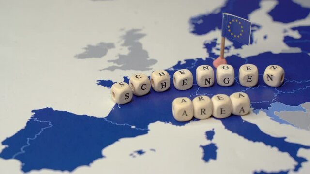 Schengen area message over a Map of the of the 26 countries that compose the Schengen Zone . Concept of ETIAS or European Travel Information and Authorisation System. Expected to enter into operation