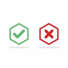 Check and wrong marks, Tick and cross marks, Accepted/Rejected, Approved/Disapproved, Yes/No, Right/Wrong, Green/Red, Correct/False, Ok/Not Ok - vector mark symbols in green and red. Isolated icon.