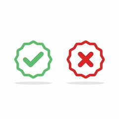 Check and wrong marks, Tick and cross marks, Accepted/Rejected, Approved/Disapproved, Yes/No, Right/Wrong, Green/Red, Correct/False, Ok/Not Ok - vector mark symbols in green and red. Isolated icon.