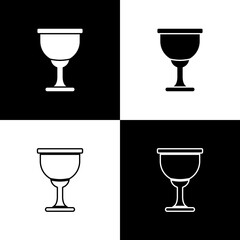 Set Holy grail or chalice icon isolated on black and white background. Christian chalice. Christianity icon. Vector.