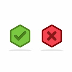 Check and wrong marks, Tick and cross marks, Accepted/Rejected, Approved/Disapproved, Yes/No, Right/Wrong, Green/Red, Correct/False, Ok/Not Ok - vector mark symbols in green and red. Isolated icon.