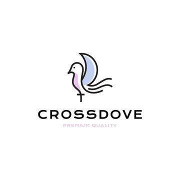 Cross dove simple line logo vector icon illustration