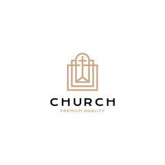 Cross christian window logo vector icon illustration line style