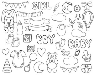 Children's doodle set. Images for the design of children's postcards, invitations, posters, stickers.
