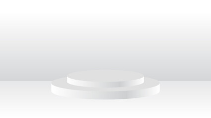 blank white round pedestal. circular awarded winner podium for outstanding luxury product advertising display on white gradient lighting background