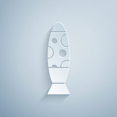 Paper cut Floor lamp icon isolated on grey background. Paper art style. Vector.