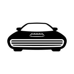 Car icon. Black silhouette. Front view. Vector flat graphic illustration. The isolated object on a white background. Isolate.