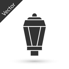 Grey Garden light lamp icon isolated on white background. Solar powered lamp. Lantern. Street lamp. Vector.
