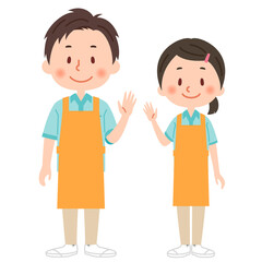 ヘルパーの男女の全身イラスト