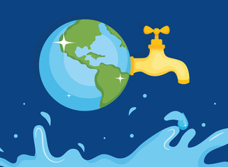 Water day with world tap and splash vector design