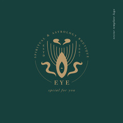 Vector design linear template logo or emblem - mystery boho style. Abstract symbol for spiritual and astrology boutique.