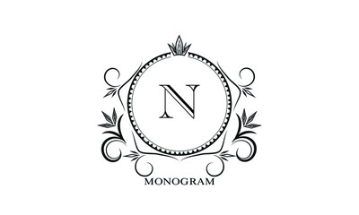 Monogram template, initial monogram letter N. Retro logo for cafe, bar, restaurant, invitation. Business style or company brand.