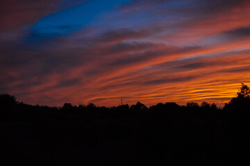 Obraz premium Sunset over silhouetted trees.