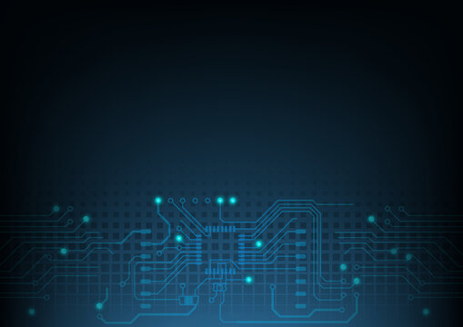 Digital Technology World - Illustration of a Printed Circuit Board on a Shaded Blue Background, Vector