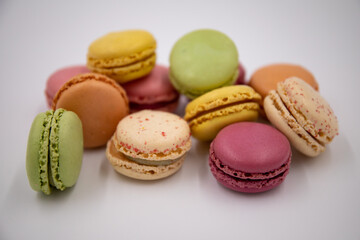 Macarons Macaroon Cookie Dessert from France in a Heap isolated on a white background