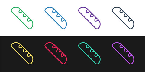 Set line French baguette bread icon isolated on black and white background. Vector.