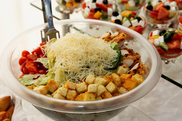 An assortment of salads on the buffet table. Catering for business meetings, events and celebrations.