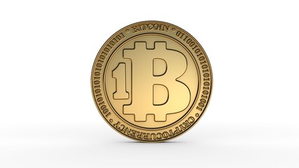 3d rendering of a bitcoin gold coin isolated on a white background. The idea of a cryptocurrency business, virtual money, and electronic payments. Advertising of cryptocurrency mining.