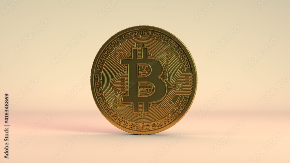 Aufkleber 3d rendering of a bitcoin gold coin in the studio on a dark background. the idea of a cryptocurrency