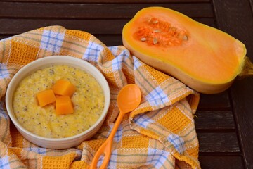 Gluten free pumpkin chia seed coconut milk breakfast porridge
