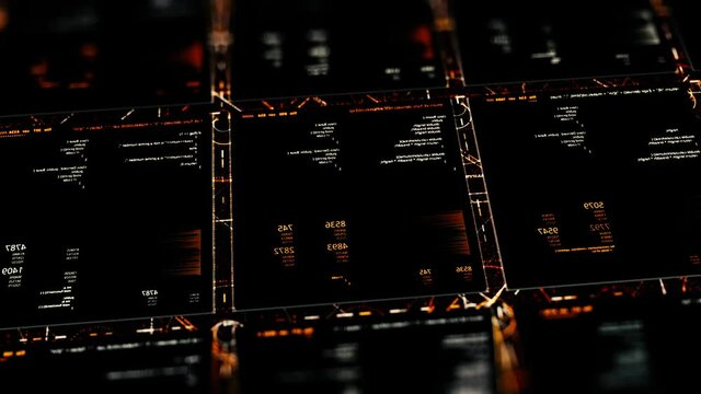 Abstract digital computer display with a business analytics program. Animation. Concept of internet and global communication.