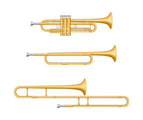 Set of musical instruments trombone, trumpet, oboe. Vector illustration EPS10