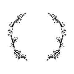 Hand drawn vector frame. Floral wreath with leaves for wedding and holiday. Decorative elements for design. Isolated Vector illustration